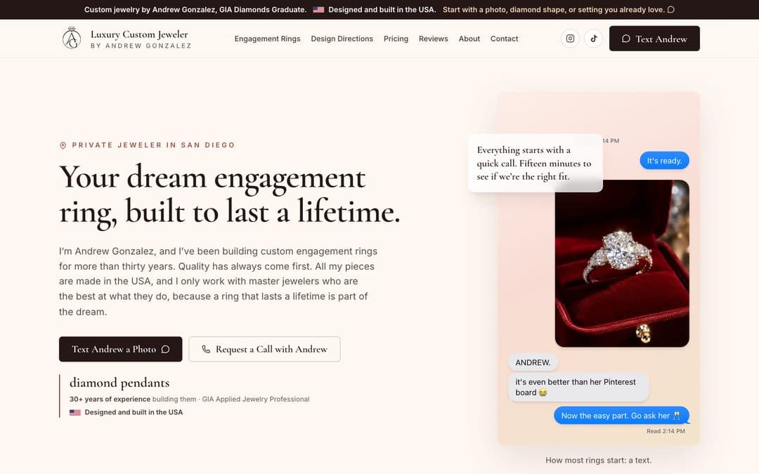 Homepage of LuxuryCustomJeweler.com