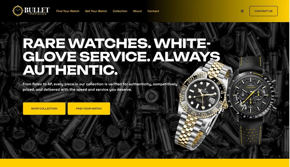 Homepage of a watch dealer website designed and built by Ezra Gonzalez