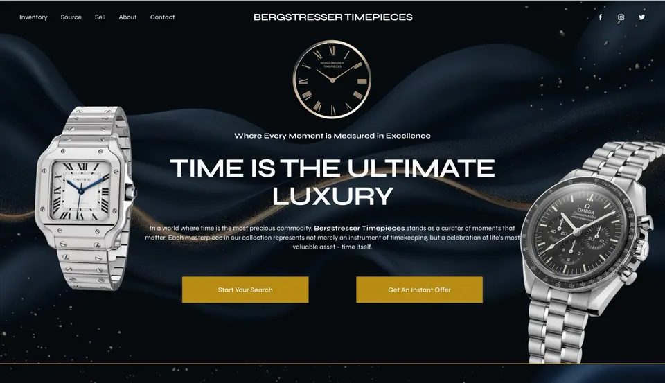 Homepage of a watch dealer website designed and built by Ezra Gonzalez