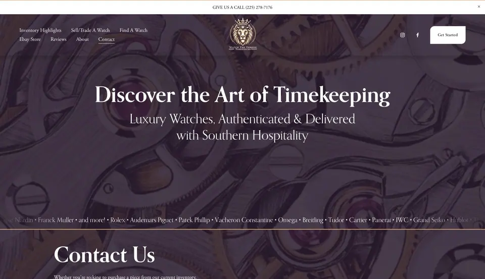 Homepage of a watch dealer website designed and built by Ezra Gonzalez