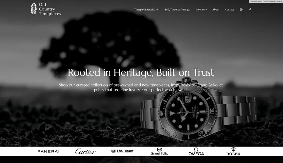 Homepage of a watch dealer website designed and built by Ezra Gonzalez
