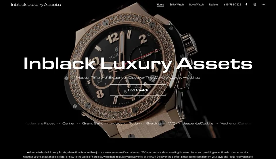Homepage of a watch dealer website designed and built by Ezra Gonzalez