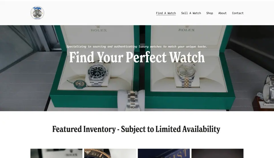Homepage of a watch dealer website designed and built by Ezra Gonzalez