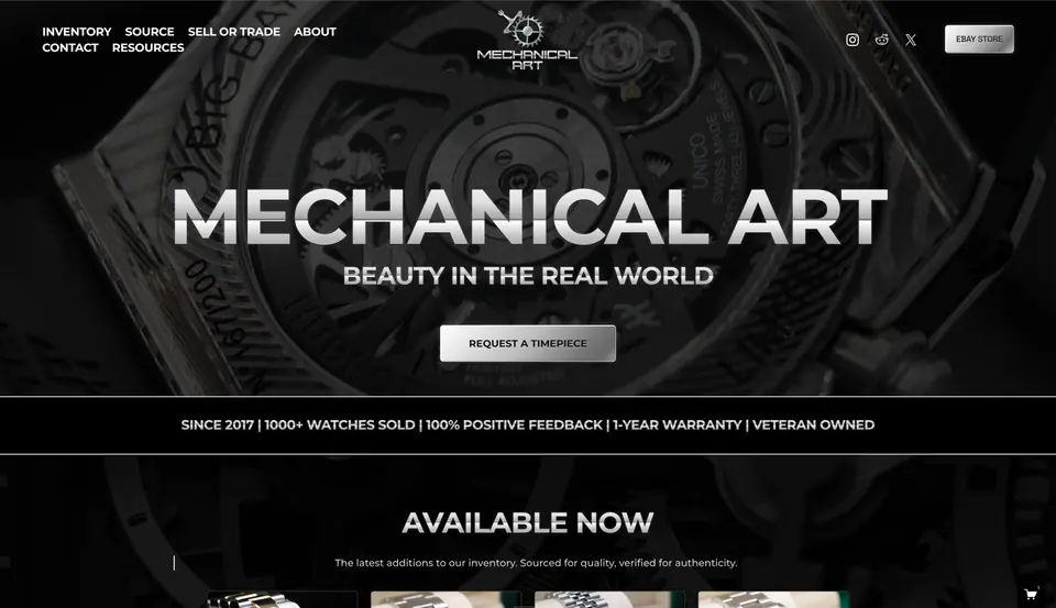 Homepage of a watch dealer website designed and built by Ezra Gonzalez