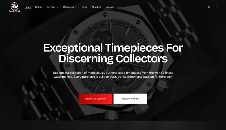 Homepage of a watch dealer website designed and built by Ezra Gonzalez