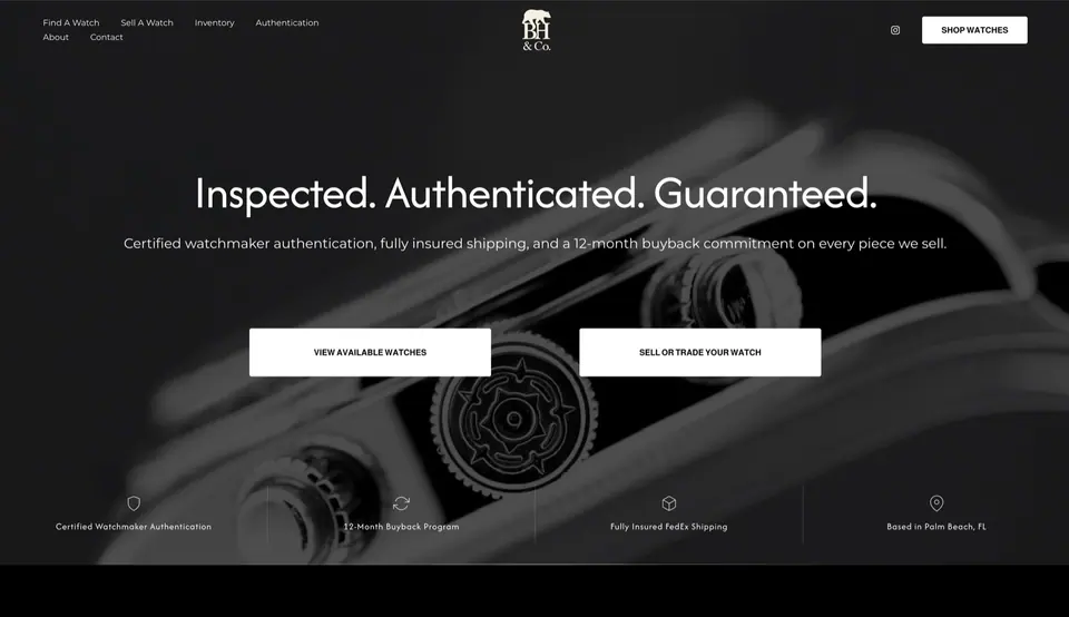 Homepage of a watch dealer website designed and built by Ezra Gonzalez
