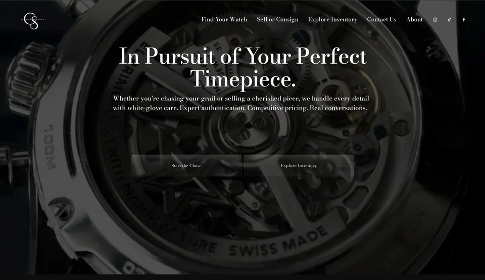 Homepage of a watch dealer website designed and built by Ezra Gonzalez
