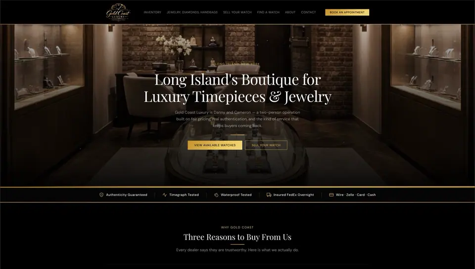 Homepage of a watch dealer website designed and built by Ezra Gonzalez