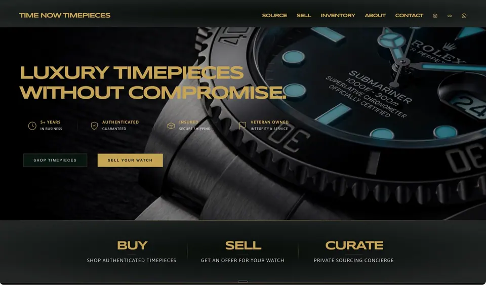 Homepage of a watch dealer website designed and built by Ezra Gonzalez