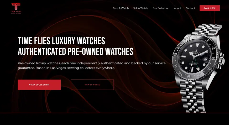 Homepage of a watch dealer website designed and built by Ezra Gonzalez