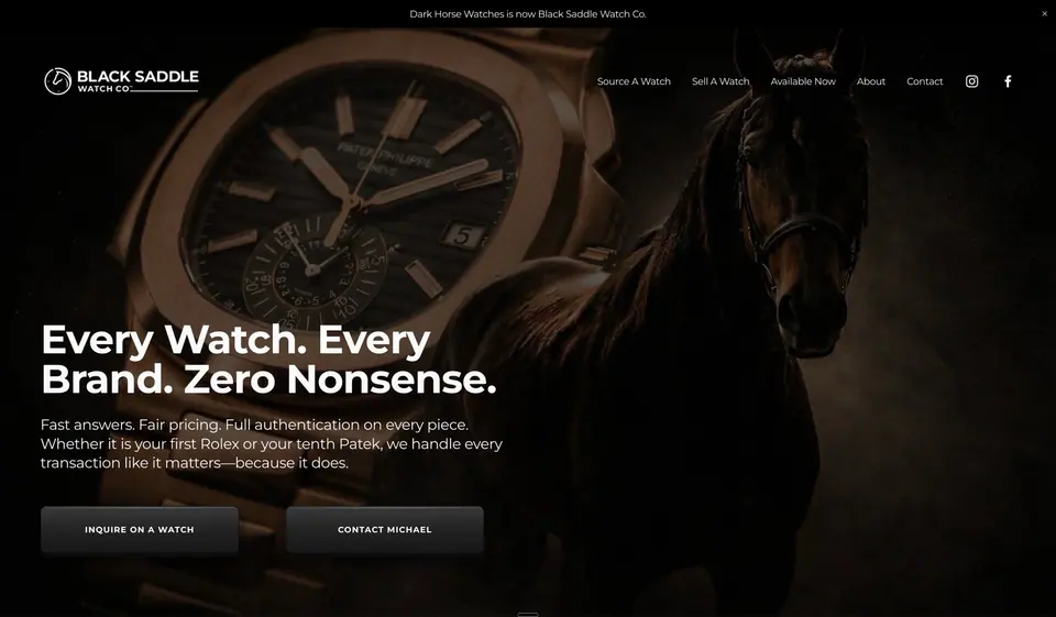 Homepage of a watch dealer website designed and built by Ezra Gonzalez