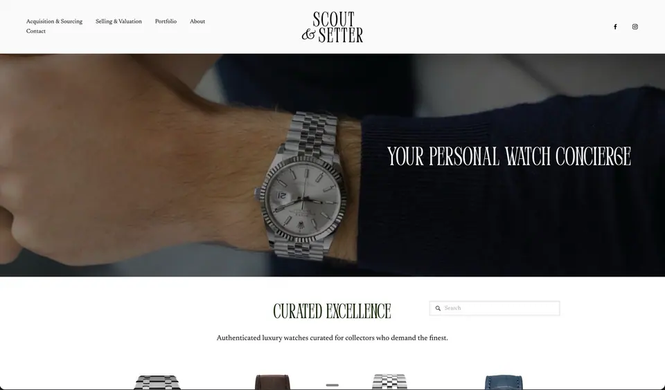 Homepage of a watch dealer website designed and built by Ezra Gonzalez