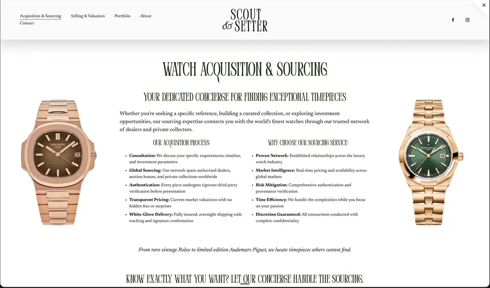 Homepage of a watch dealer website designed and built by Ezra Gonzalez