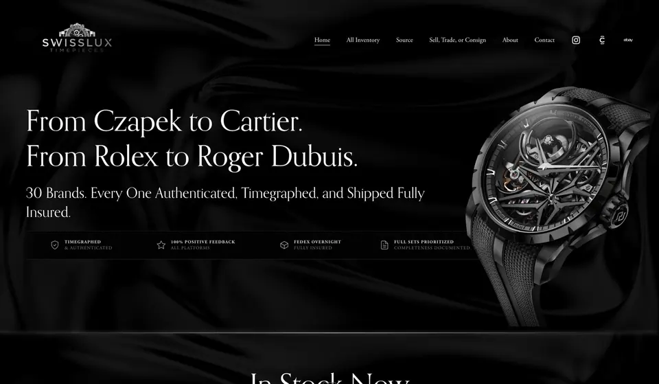 Homepage of a watch dealer website designed and built by Ezra Gonzalez