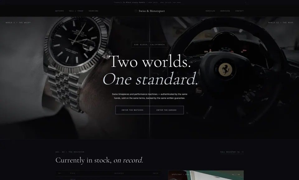 Homepage of a watch dealer website designed and built by Ezra Gonzalez