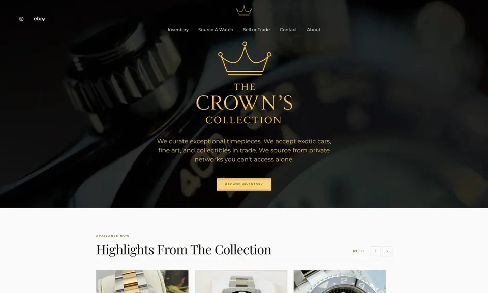 Homepage of a watch dealer website designed and built by Ezra Gonzalez