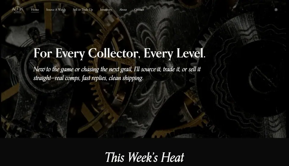 Homepage of a watch dealer website designed and built by Ezra Gonzalez