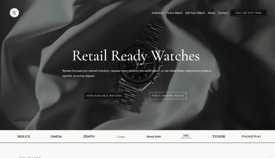 Homepage of a watch dealer website designed and built by Ezra Gonzalez