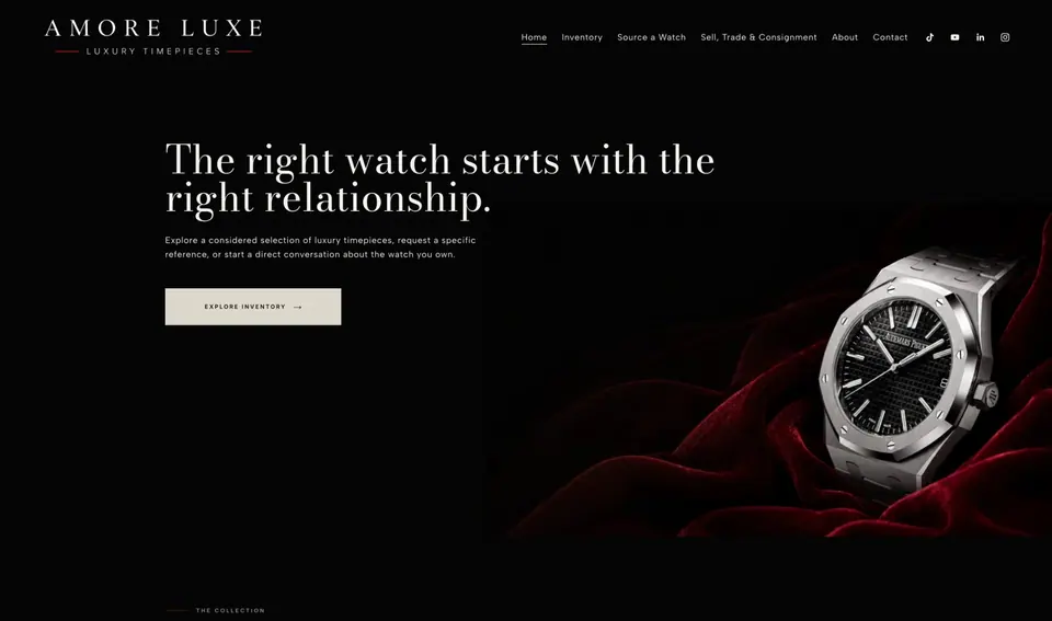 Homepage of a watch dealer website designed and built by Ezra Gonzalez