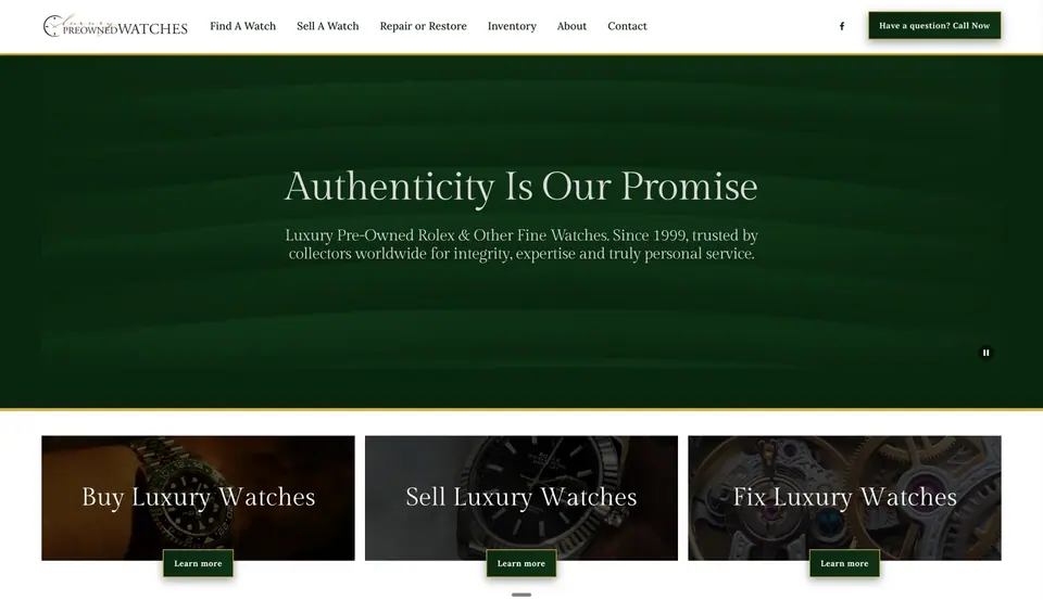 Homepage of a watch dealer website designed and built by Ezra Gonzalez