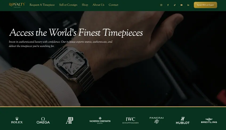 Homepage of a watch dealer website designed and built by Ezra Gonzalez
