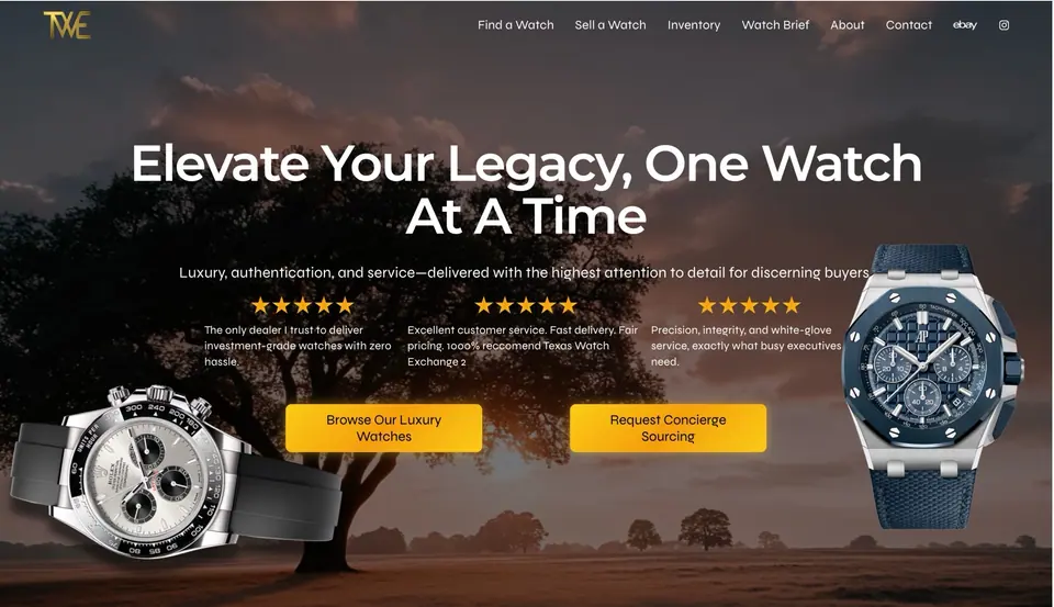 Homepage of a watch dealer website designed and built by Ezra Gonzalez